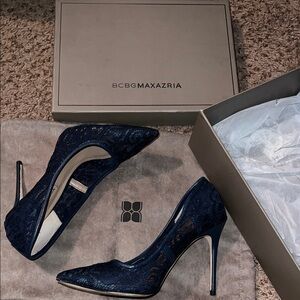BCBGMaxAzria Dark Blue Lace Stiletto Heels